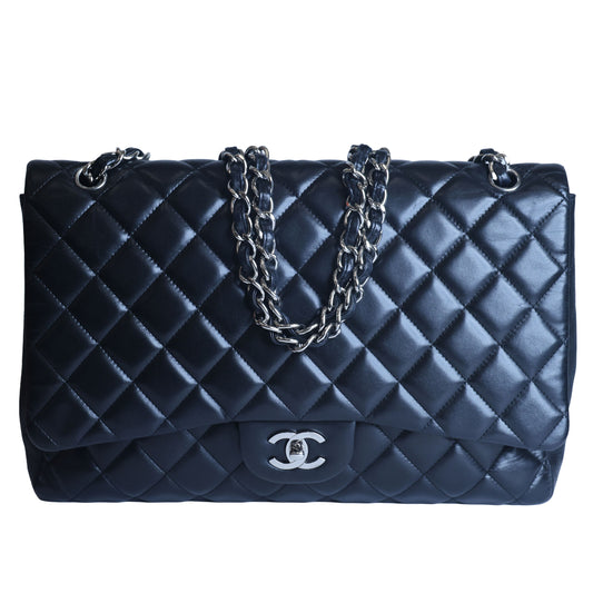 Preowned Chanel Classic Jumbo Black Quilted Leather Single Flap Bag Silver Hardware 13 Series Circa 2010s | Luxe Again Maison