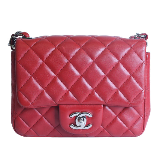 Preowned CHANEL Mini Classic 17 Matelasse Single Flap Red Silver-Tone Hardware 1XXXXXX8 | Luxe Again Maison