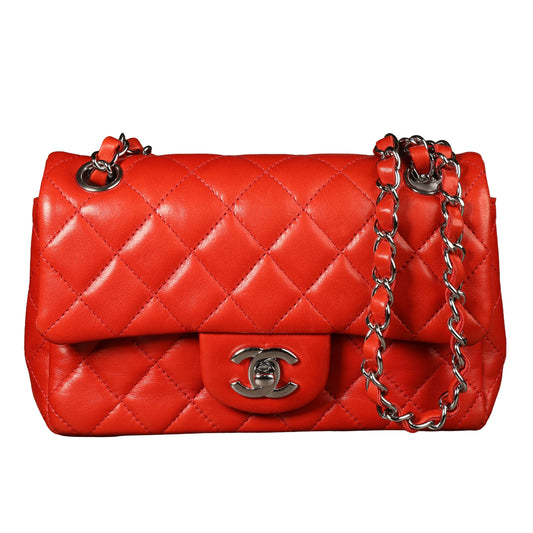 Preowned CHANEL Mini Single Flap Double Chain Matelasse Lambskin SHW Red Bag | Luxe Again Maison