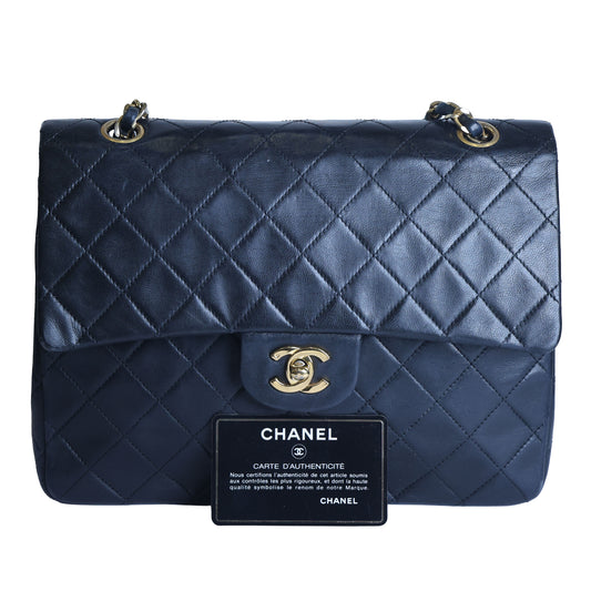 Preowned CHANEL Vintage Classic 11.12 (Medium Double Flap) Handbag Black Gold Hardware 1XXXXX3 | Luxe Again Maison