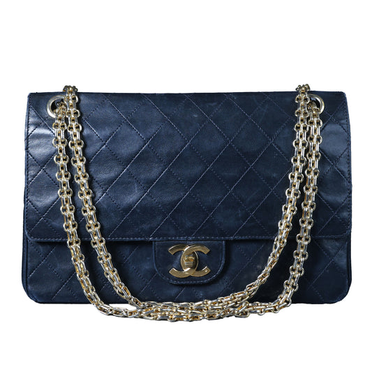 Preowned CHANEL Vintage Classic Double Flap Medium Gold Bijoux Chain Lambskin Black | Luxe Again Maison