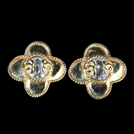 Preowned CHANEL Vintage COCO Mark Rhinestone Clip-on Earrings | Luxe Again Maison