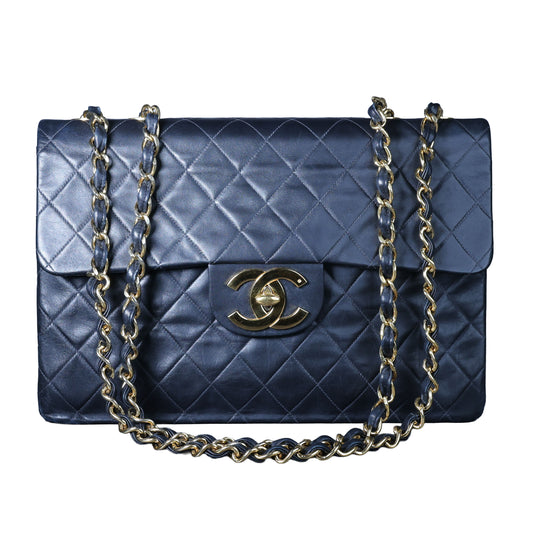 Preowned CHANEL Vintage Matelasse 34 Maxi Classic Flap Black GHW | Luxe Again Maison
