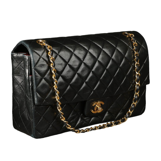 Preowned CHANEL Vintage Single Flap Matelasse Black Lambskin GHW 14XXX73 | Luxe Again Maison