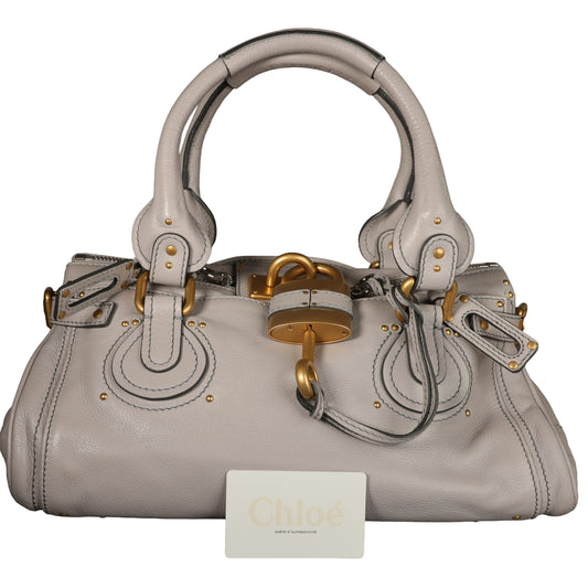 Preowned CHLOE Paddington Classic Leather Gray Satchel | Luxe Again Maison
