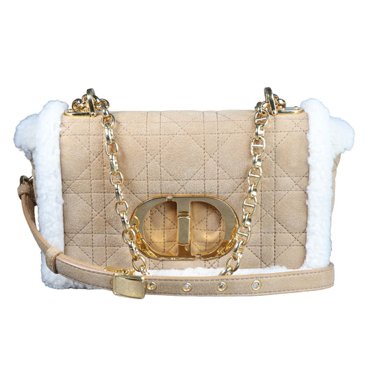 Preowned CHRISTIAN DIOR Dior Caro Suede and Shearling Flap Bag | Luxe Again Maison