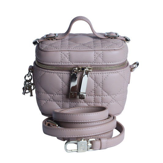 Preowned CHRISTIAN DIOR Lady Dior Micro Vanity Case Lambskin Rose Poudre (Powder Pink) 2021 | Luxe Again Maison