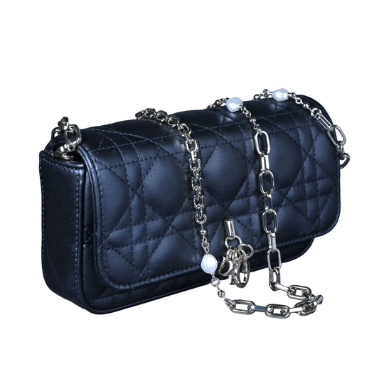 Preowned CHRISTIAN DIOR My Dior Talk Phone Pouch Cannage Lambkin Black | Luxe Again Maison