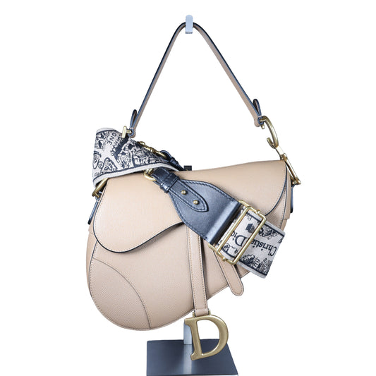 Preowned CHRISTIAN DIOR Saddle Bag Medium Leather Beige | Luxe Again Maison