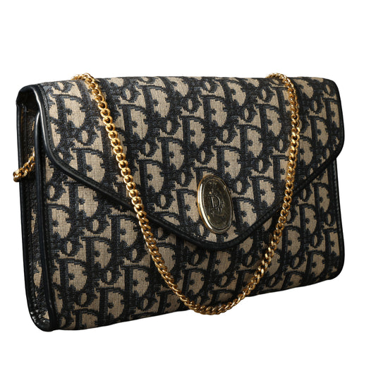 Preowned CHRISTIAN DIOR Vintage Trotter Monogram Envelope Chain Shoulder Bag Blue | Luxe gain Maison