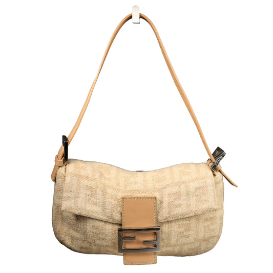 Preowned FENDI Baguette Zucca Wool x Leather Beige Bag | Luxe Again Maison