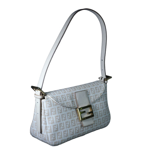 Preowned FENDI Mamma Baguette Zucchino Canvas x Leather Beige Bag 8BRXX3 | Luxe Again Maison