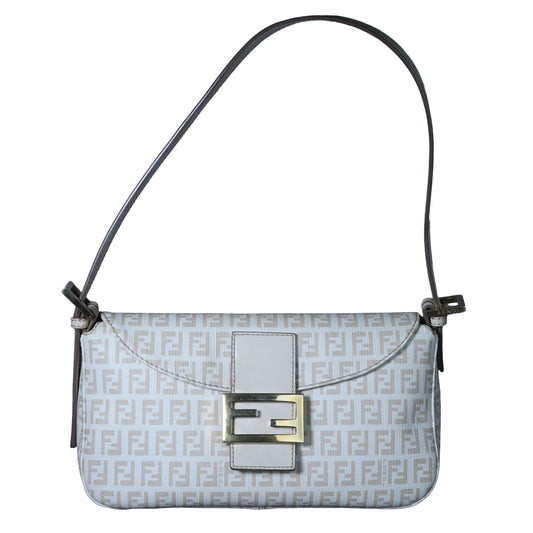 Preowned FENDI Mamma Baguette Zucchino Canvas x Leather Beige Bag 8BRXX3 | Luxe Again Maison