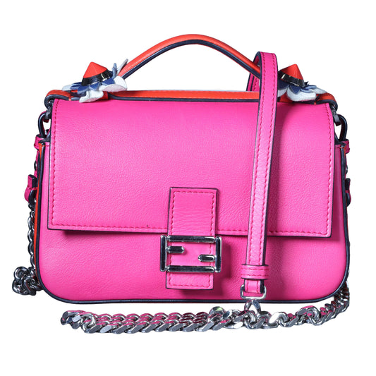 Preowned FENDI Micro Double Baguette Leather Pink x White Bag | Luxe Again Maison