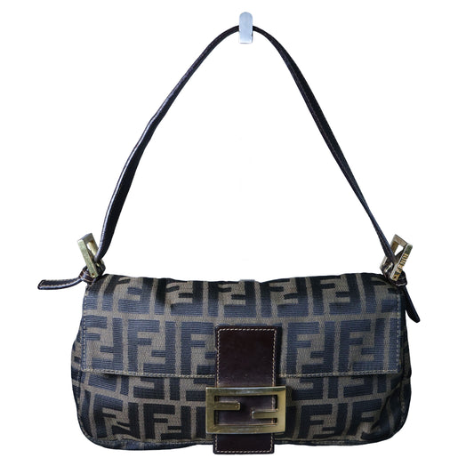 Preowned FENDI Zucca Classic Baguette Canvas x Leather Brown GHW | Luxe Again Masion