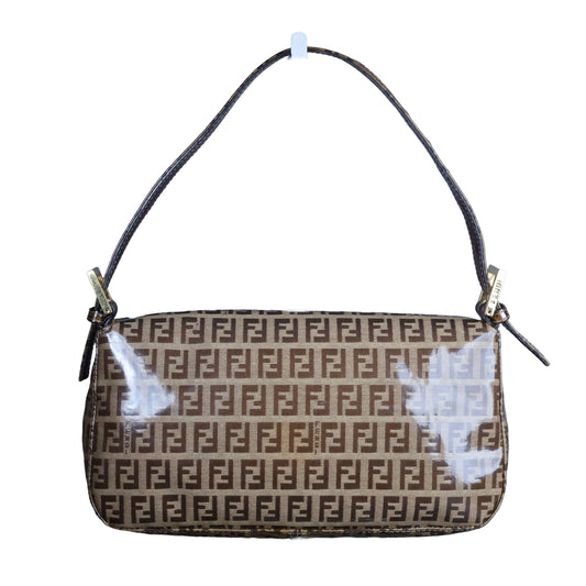 Preowned FENDI Classic Baguette Zucchino Coated Canvas x Leather Brown Bag | Luxe Again Maison