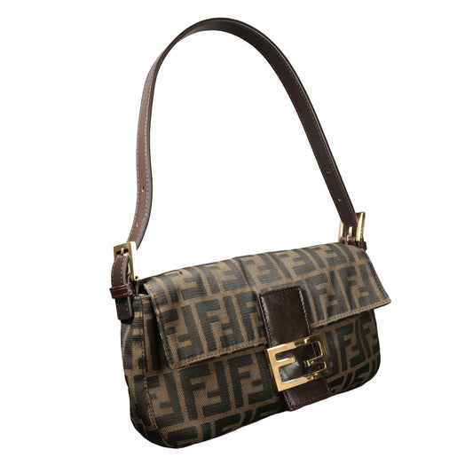 Preowned FENDI Zucca Baguette Canvas & Leather Brown GHW 26XX4 | Luxe Again Maison
