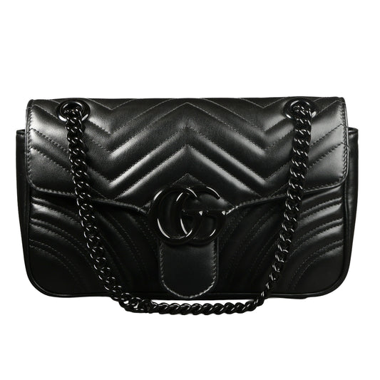 Preowned GUCCI GG Marmont Medium Leather Shoulder Bag Black | Luxe Again Maison