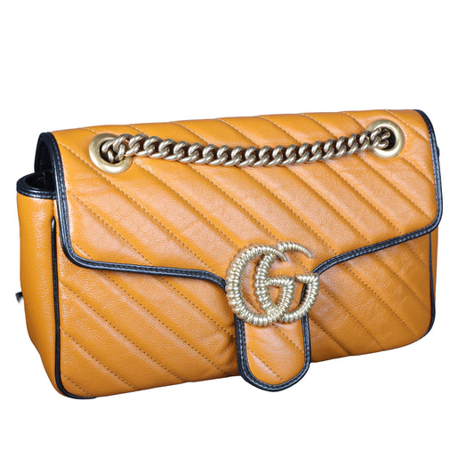Preowned GUCCI GG Marmont Medium Leather Shoulder Bag Black x Orange | Luxe Again Maison