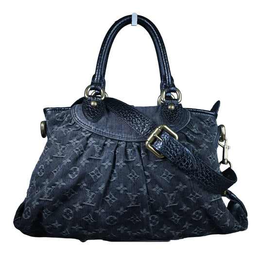 Preowned LOUIS VUITTON Neo Cabby MM Noir Monogram Denim Leather Top Handle Bag | Luxe Again Maison