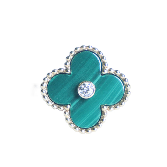 Preowned VAN CLEEF & ARPELS Vintage Alhambra 18K Yellow Gold Diamond Malachite Ring 5.8g | Luxe Again Maison