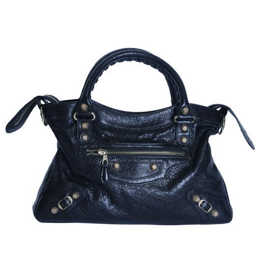 Preloved BALENCIAGA The Town Leather 2 Way Handbag Black | Luxe Again Maison