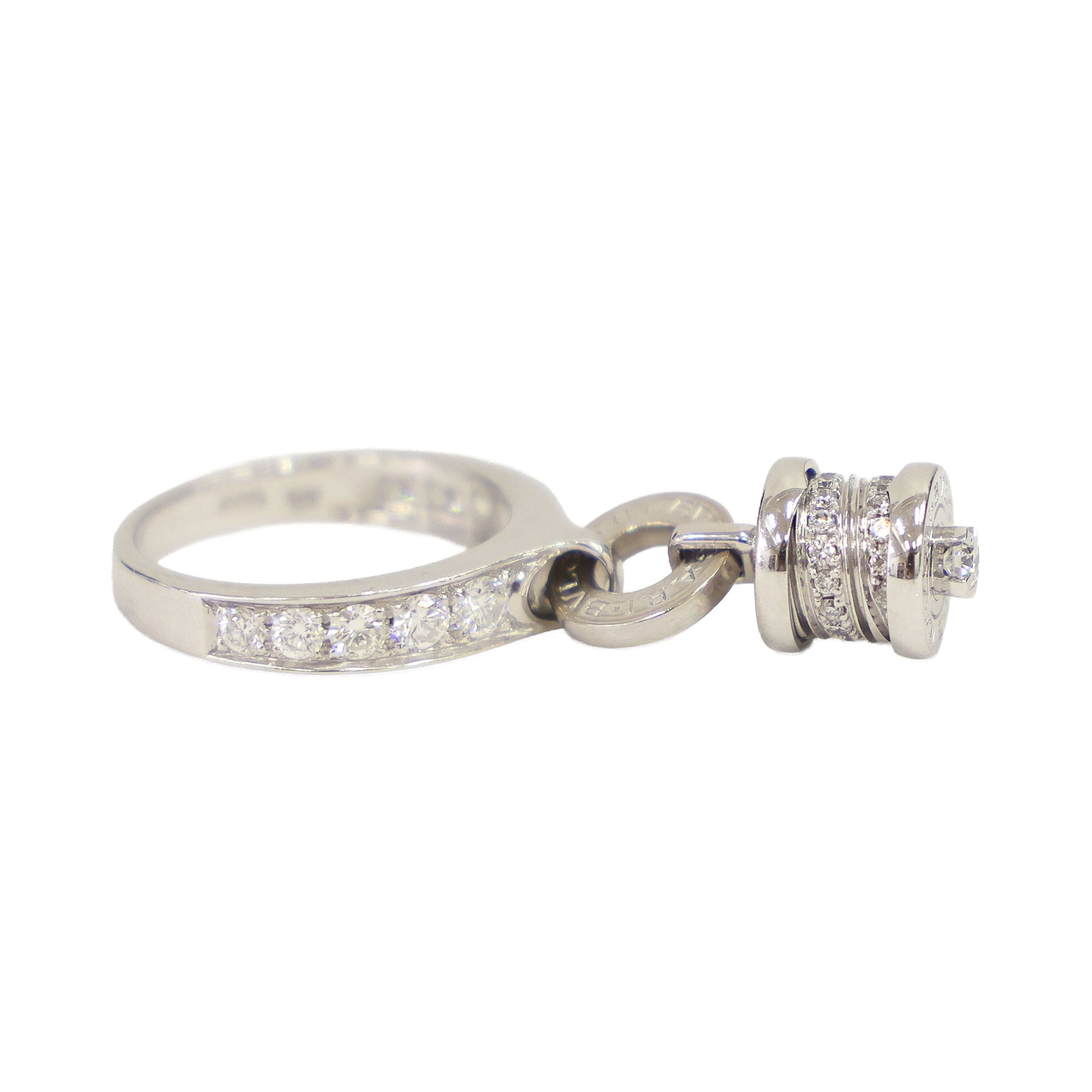 Preloved BVLGARI B-ZERO1 Element Dangle Charm 18K White Gold w Diamonds Ring Size #8 6.1g | Luxe Again Maison
