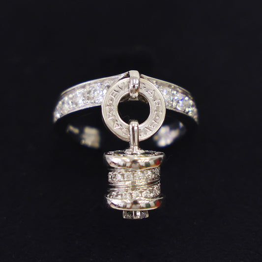 Preloved BVLGARI B-ZERO1 Element Dangle Charm 18K White Gold w Diamonds Ring Size #8 6.1g | Luxe Again Maison