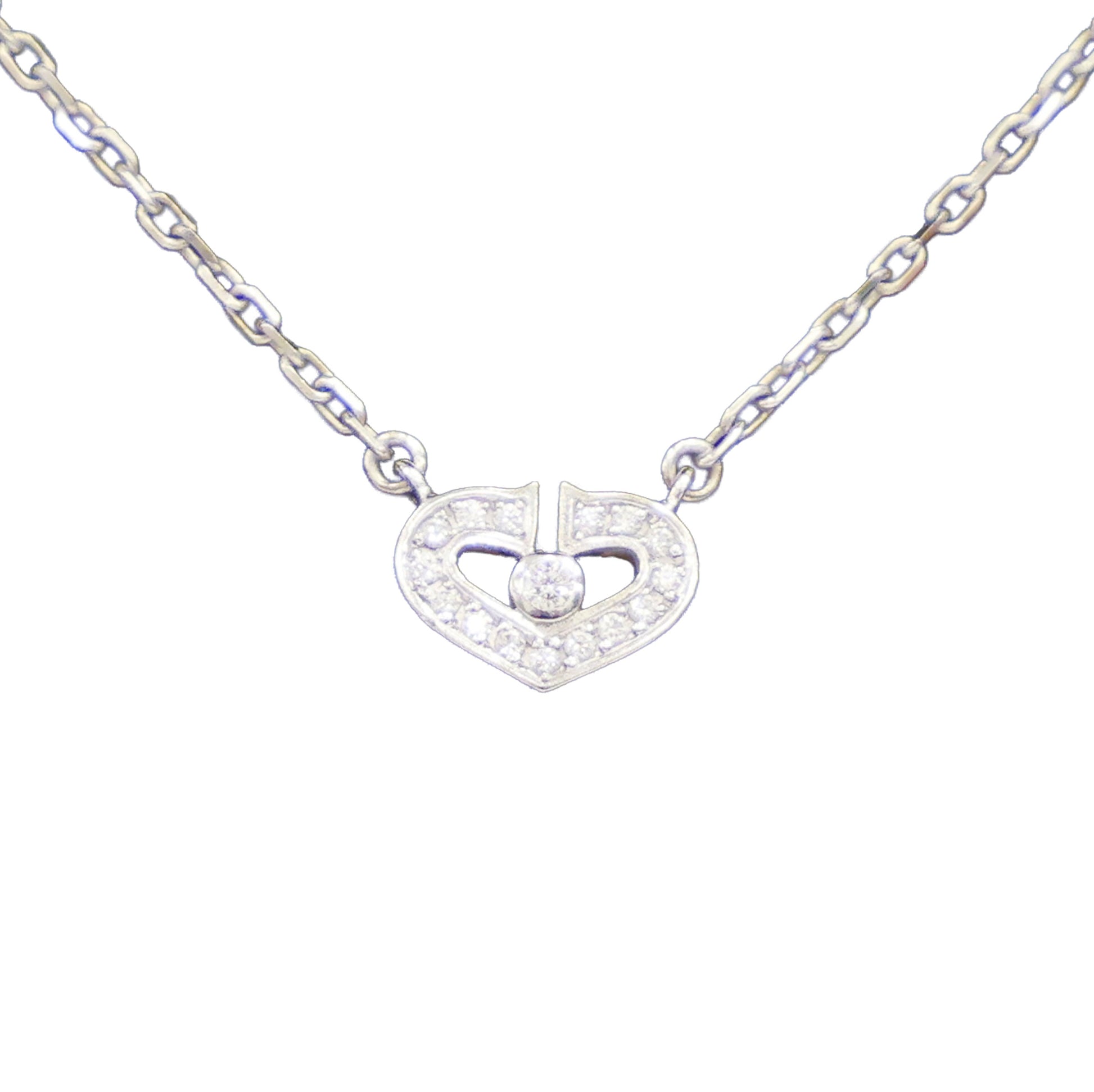 Preloved CARTIER C Heart Diamond Necklace 18K White Gold 4.2g