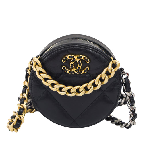 Preloved CHANEL 19 Round Circle Black Lambskin Chain Shoulder Bag 30th Series | Luxe Again Maison