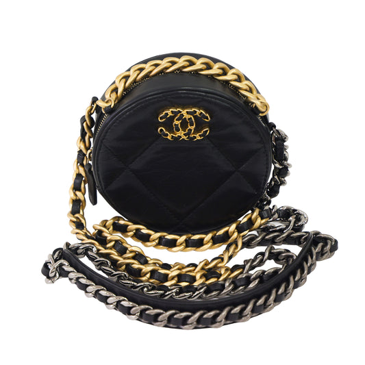 Preloved CHANEL 19 Round Circle Black Lambskin Chain Shoulder Bag 30th Series | Luxe Again Maison