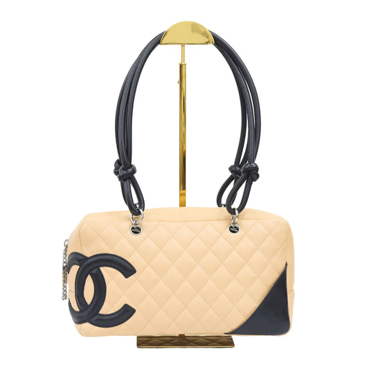 Preloved CHANEL Cambon Ligne Bowler Bag Beige & Black | Luxe Again Maison
