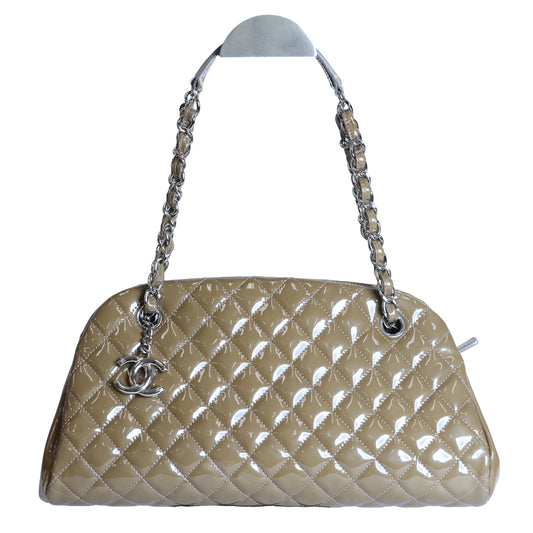 Preloved CHANEL Mademoiselle Patent Leather Chain Tote Khaki Brown 15XXXXXX | Luxe Again Maison