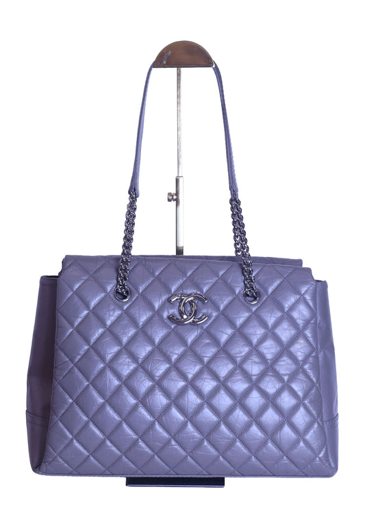 Preloved CHANEL Matelasse Vintage Calf Chain Tote Grey Silver Hardware | Luxe Again Maison