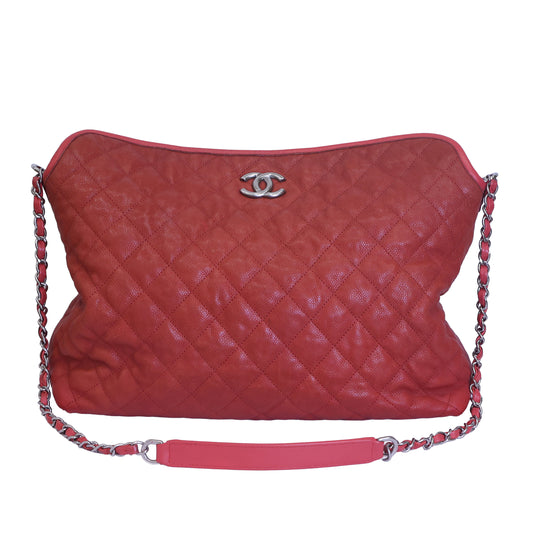 Preloved CHANEL Quilted Caviar Skin French Riviera Hobo Satchel Red | Luxe Again Maison