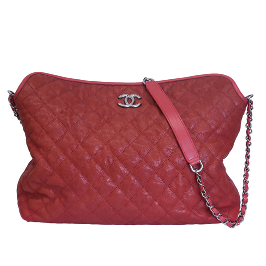 Preloved CHANEL Quilted Caviar Skin French Riviera Hobo Satchel Red | Luxe Again Maison