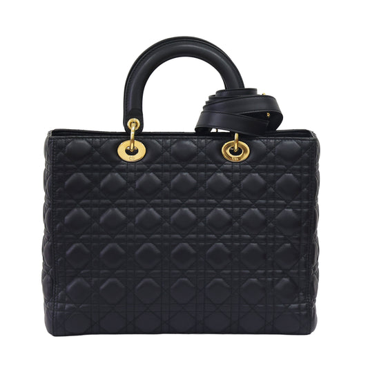 Preloved CHRISTIAN DIOR Lady Dior Cannage Leather Gold Hardware Black Large | Luxe Again Maison