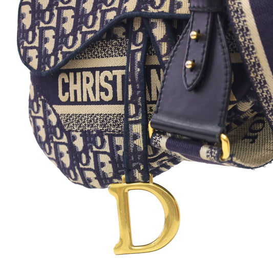 Preloved CHRISTIAN DIOR Saddle Bag Blue Dior Oblique Embroidery | Luxe Again Maison