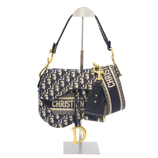 Preloved CHRISTIAN DIOR Saddle Bag Blue Dior Oblique Embroidery | Luxe Again Maison