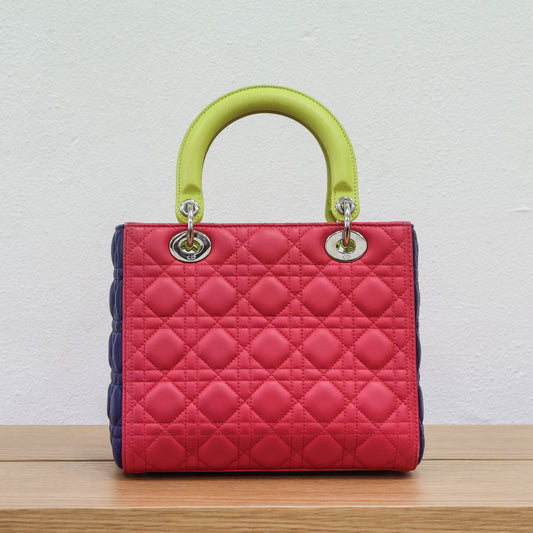 Preloved Christian Dior 2014 Lady Dior Tricolour Cannage Lambskin Medium Bag | Luxe Again Maison