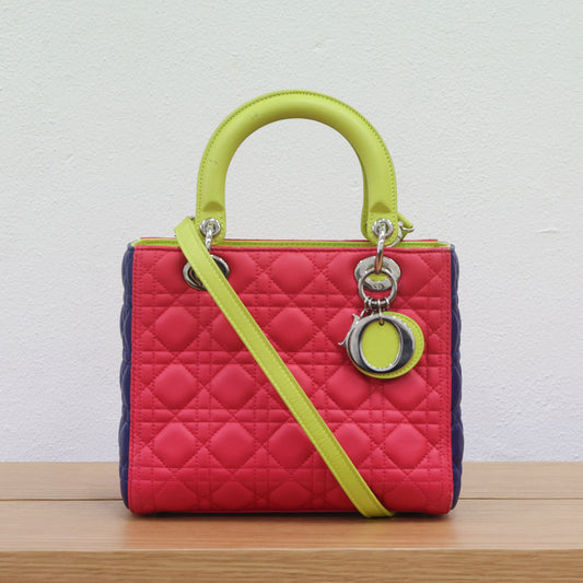 Preloved Christian Dior 2014 Lady Dior Tricolour Cannage Lambskin Medium Bag | Luxe Again Maison