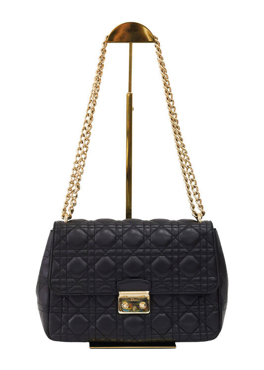 Preloved CHRISTIAN-DIOR Black Cannage Lambskin Chain Lock Shoulder Bag MD214 | Luxe Again Maison