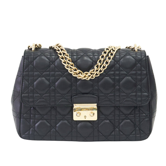 Preloved CHRISTIAN-DIOR Black Cannage Lambskin Chain Lock Shoulder Bag MD214 | Luxe Again Maison