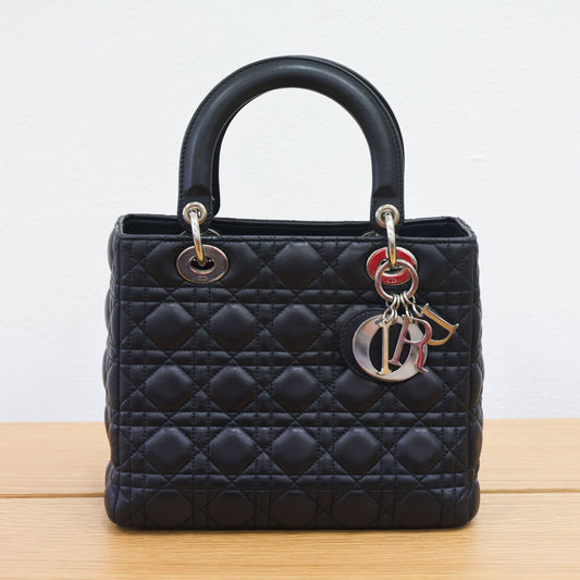 Pre-owned Christian Dior Lady Dior Black Cannage Lambskin Medium Bag | Luxe Again Maison