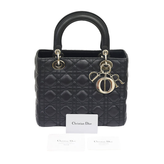 Preloved CHRISTIAN DIOR Lady Dior Cannage Leather Black w Silver Hardware Medium | Luxe Again Maison