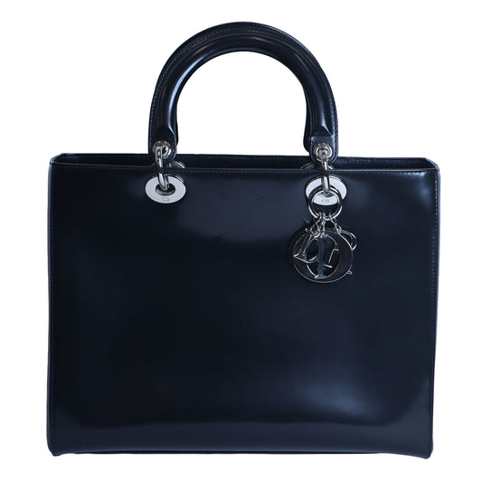 Preloved CHRISTIAN DIOR Lady Dior Patent Leather Black Large | Luxe Again Maison