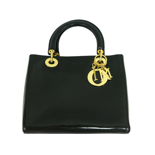 Preloved CHRISTIAN DIOR Lady Dior Patent Leather Black Medium Bag | Luxe Again Maison