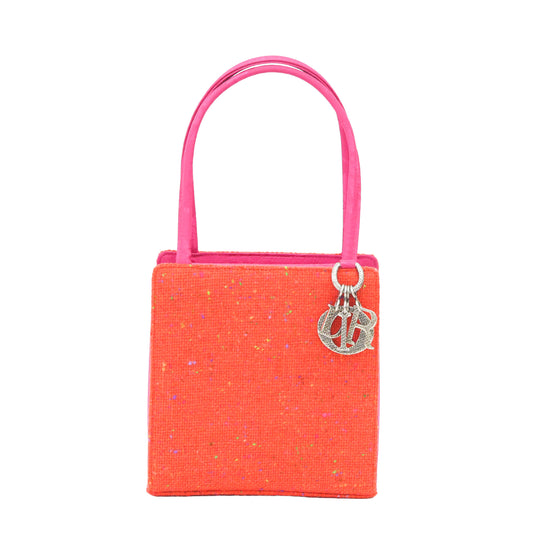 Preloved CHRISTIAN DIOR Lady Dior Tweed Satin Orange Pink Mini Bag | Luxe Again Maion