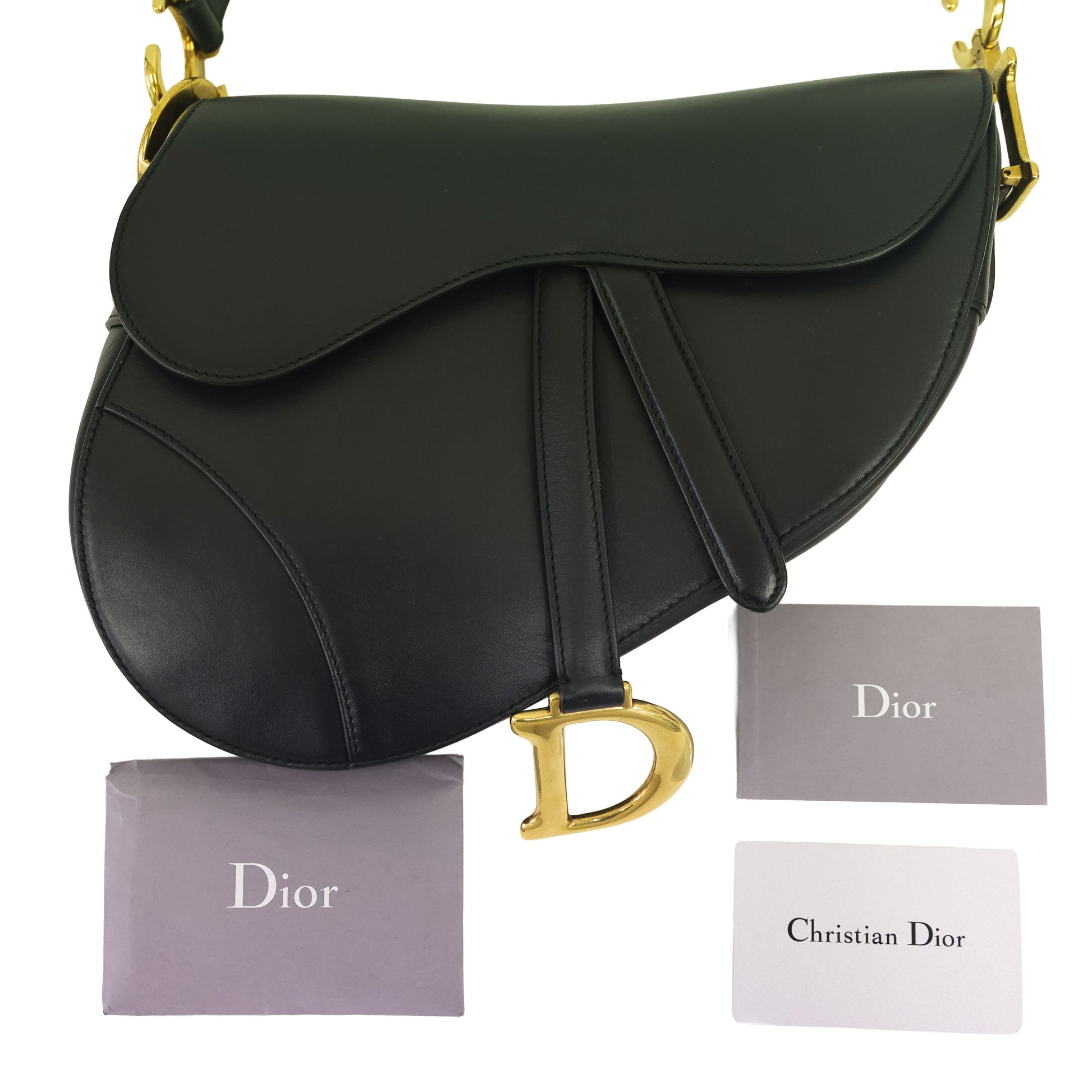 Preloved CHRISTIAN DIOR Saddle Leather Black 2 Way Shoulder Bag | Luxe Again Maison