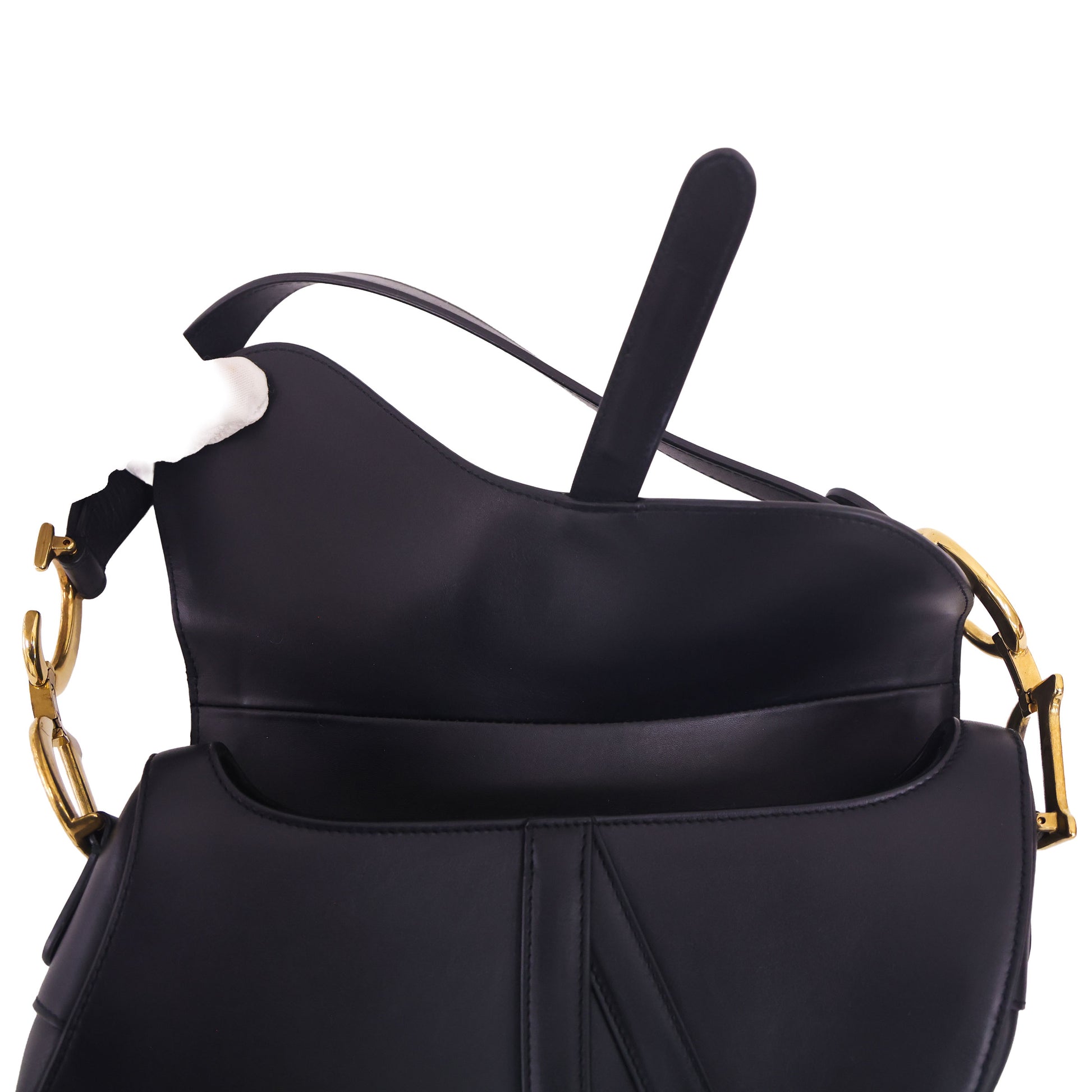 Preloved CHRISTIAN DIOR Saddle Leather Black 2 Way Shoulder Bag | Luxe Again Maison